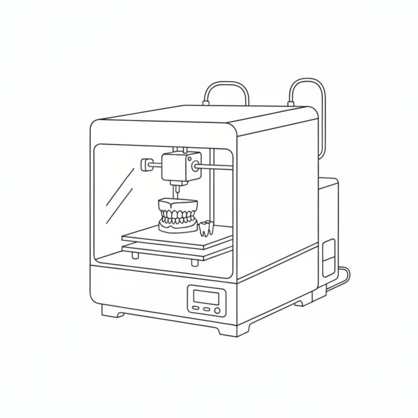Line Art Zahntechniker 3D-Drucker ohne Text