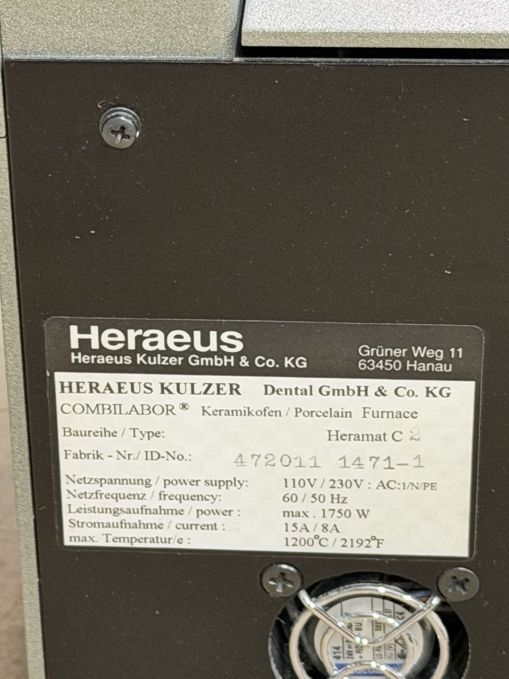 Heraeus Kulzer Heramat C2 Keramikofen / Brennofen